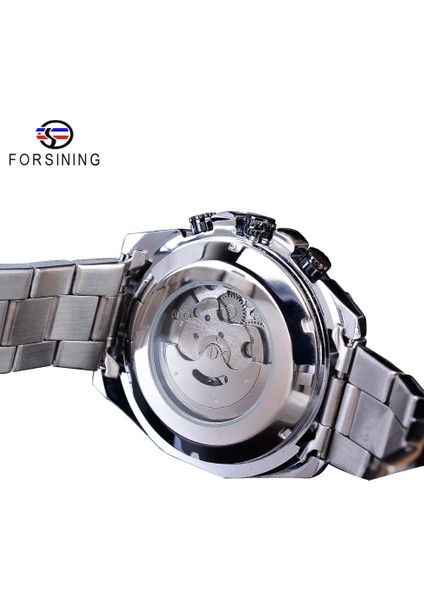 GMT1138-1 Forsining 2019 Askeri Gümüş Saat Steampunk Serisi Komple Takvim Erkekler Spor Mekanik Otomatik Saatler Üst Marka Lüks (Yurt Dışından) indirimleri