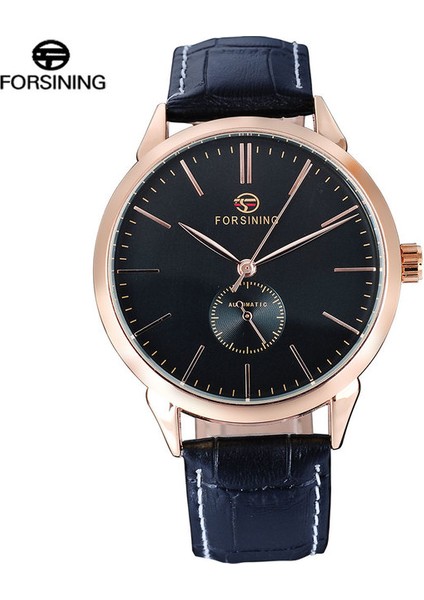 Gül Altın Siyah Forsınıng Erkek Moda Auomatic Nedensel Izle Erkekler Yaratıcı Mekanik Saatı Siyah Deri Basit Saat Relogio Masculino (Yurt Dışından)