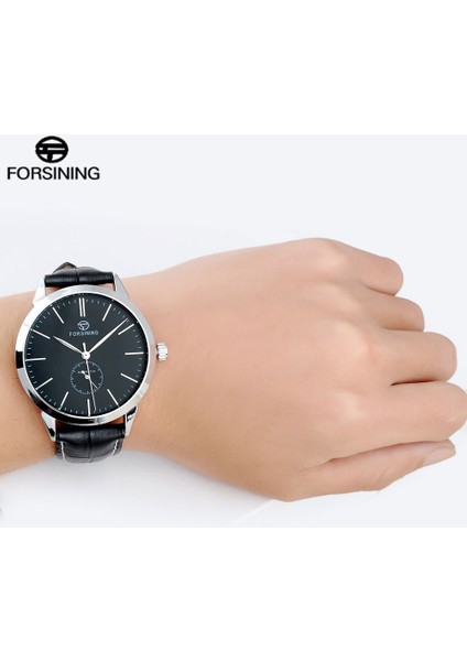 Gül Altın Siyah Forsınıng Erkek Moda Auomatic Nedensel Izle Erkekler Yaratıcı Mekanik Saatı Siyah Deri Basit Saat Relogio Masculino (Yurt Dışından)