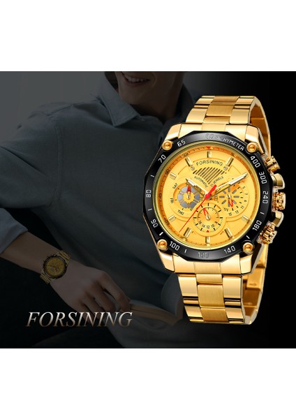 Altın Forsining Saatler Erkek Üç Göz Altı Iğne Çok Fonksiyonlu Mekanik Kol Saati Lüks Otomatik Erkek Saat Montre Homme (Yurt Dışından)