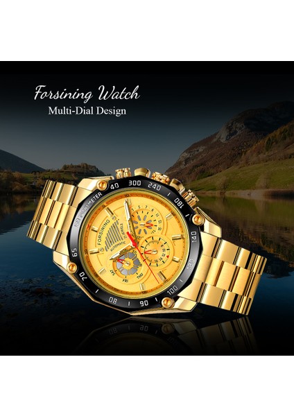 Altın Forsining Saatler Erkek Üç Göz Altı Iğne Çok Fonksiyonlu Mekanik Kol Saati Lüks Otomatik Erkek Saat Montre Homme (Yurt Dışından)
