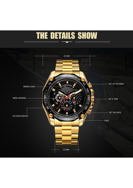 Altın Forsining Saatler Erkek Üç Göz Altı Iğne Çok Fonksiyonlu Mekanik Kol Saati Lüks Otomatik Erkek Saat Montre Homme (Yurt Dışından)