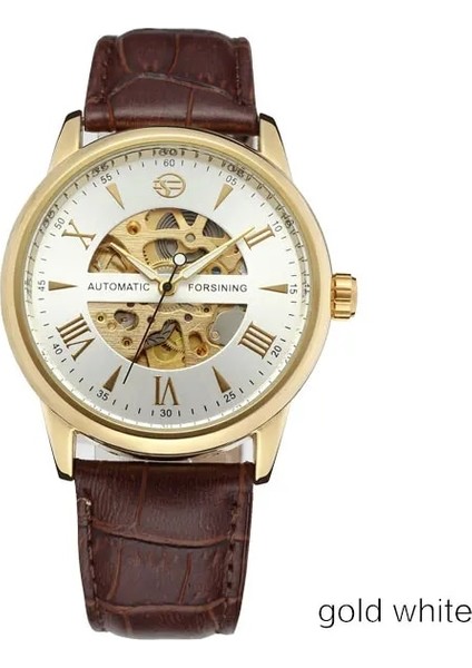 Altın Beyaz Forsınıng Klasik Moda Erkek Saatler Tourbillion Altın Rengi Otomatik Mekanik Izle Erkekler Üst Marka Lüks Saat (Yurt Dışından)