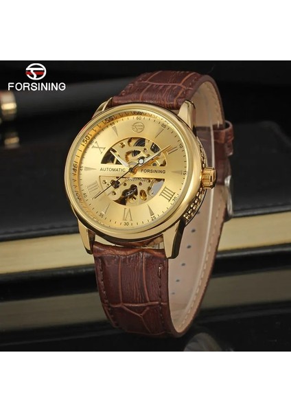 Altın Beyaz Forsınıng Klasik Moda Erkek Saatler Tourbillion Altın Rengi Otomatik Mekanik Izle Erkekler Üst Marka Lüks Saat (Yurt Dışından)