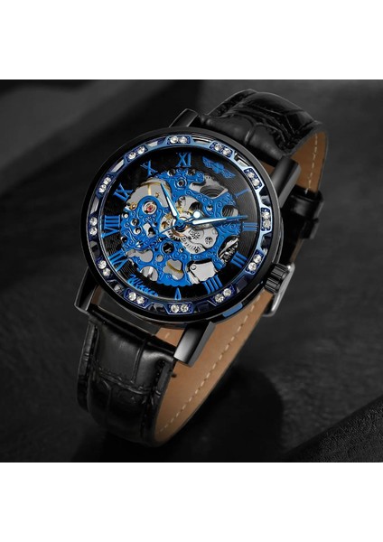 Mavi Gümüş Siyah T-Kazanan Popüler Elmas Erkek Mekanik Saat Moda Gümüş Erkekler El Rüzgar Aydınlık Saat Kol Saatleri Reloj Hombre (Yurt Dışından) indirimleri