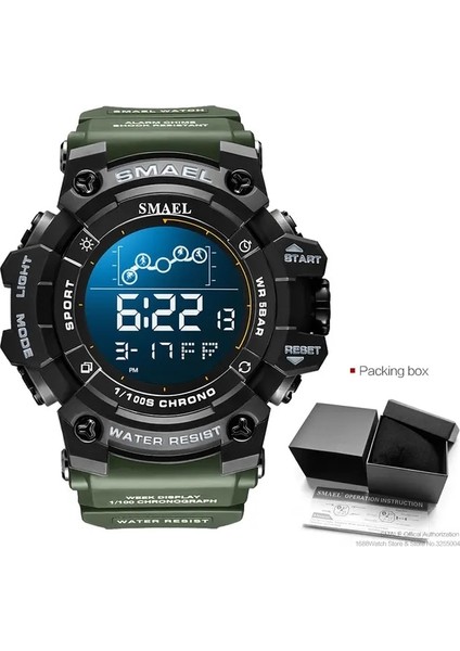 Green-Box Smael Dijital Saat Erkekler Için Unisex Askeri Spor 5ATM Su Geçirmez Elektronik Kol Saati LED Otomatik Tarih Haftası 8082 Turuncu (Yurt Dışından)
