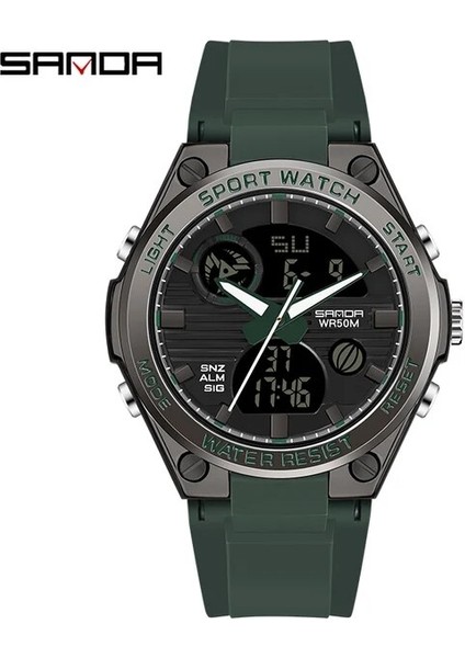 6067 Siyah Yeşil Sanda Moda Bayanlar Spor Dijital Saat LED Ikili Zaman Elektronik Kol Saatleri Kadın Saatleri Erkek Kız Çocuk Saat Saat (Yurt Dışından)