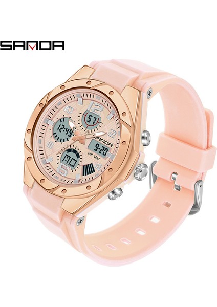 6062 Pembe Sanda Yepyeni Spor Saatler Kadın Eğlence Su Geçirmez Darbeye Dayanıklı Izle Çift Ekran Otomatik Tarih Kadın Dijital Kol Saatleri Reloj (Yurt Dışından)