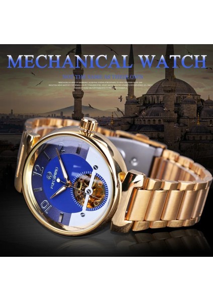 GMT1035-3 Forsining Mavi Okyanus Orta Doğu Lüks Tasarım Altın Paslanmaz Çelik Erkek Saatler Top Marka Lüks Otomatik Bilek Saati Saat (Yurt Dışından) fiyatları