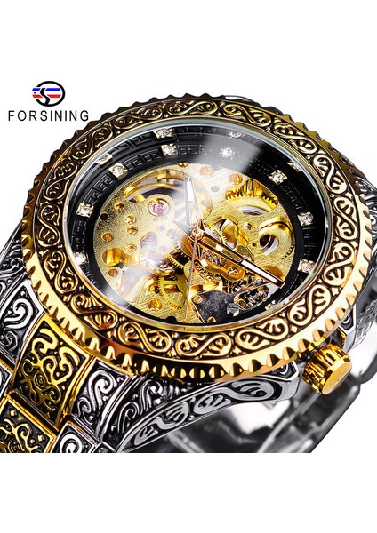 GMT1213-2 Forsining Lüks Erkekler Otomatik Mekanik Kol Saati Su Geçirmez Paslanmaz Çelik Elmas Izle Altın Erkek Saat Vintage Reloj (Yurt Dışından)