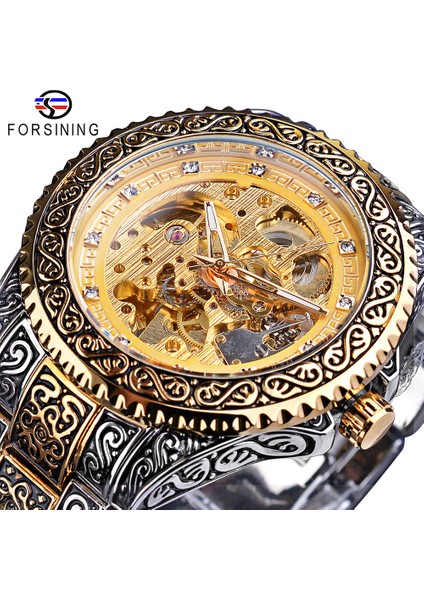 GMT1213-2 Forsining Lüks Erkekler Otomatik Mekanik Kol Saati Su Geçirmez Paslanmaz Çelik Elmas Izle Altın Erkek Saat Vintage Reloj (Yurt Dışından)