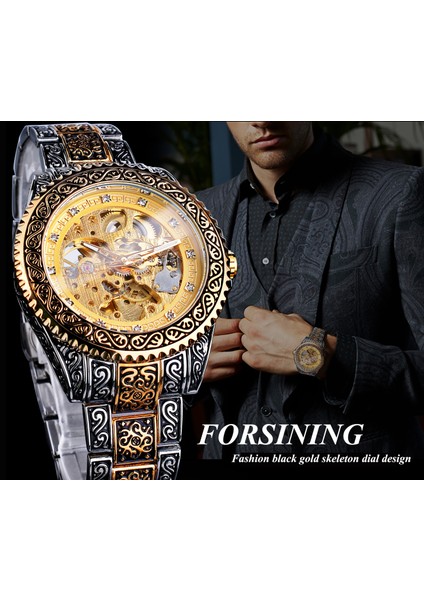 GMT1213-2 Forsining Lüks Erkekler Otomatik Mekanik Kol Saati Su Geçirmez Paslanmaz Çelik Elmas Izle Altın Erkek Saat Vintage Reloj (Yurt Dışından)