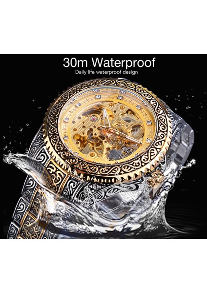 GMT1213-2 Forsining Lüks Erkekler Otomatik Mekanik Kol Saati Su Geçirmez Paslanmaz Çelik Elmas Izle Altın Erkek Saat Vintage Reloj (Yurt Dışından)