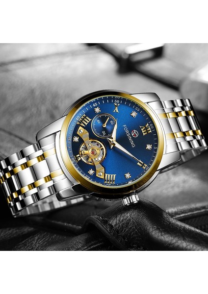 M4S1 Forsininng Mekanik Erkek Izle Üst Markalar Tourbillon Su Geçirmez Takvim Paslanmaz Çelik Kayış ile Moda Kol Saati (Yurt Dışından)