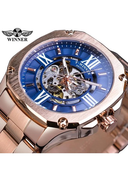 GMT1159-10 Kazanan Altın Otomatik Mekanik Erkek Kol Saati Kare Kraliyet Roma Içi Boş Kadran Paslanmaz Çelik Kayış Erkekler Iş Izle Saat (Yurt Dışından)