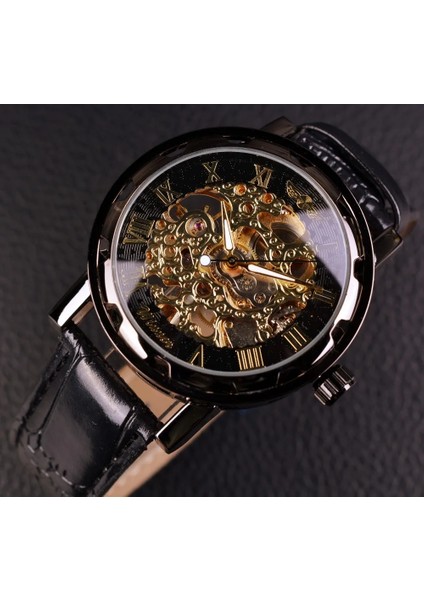Altın Kazanan Siyah Altın Erkek Saat Erkekler Relogios Erkek Saatler Top Marka Lüks Montre Deri Kol Saati Erkekler Mekanik Saat (Yurt Dışından) modelleri