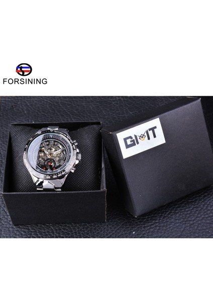 S886-1 Forsining Izle + Bilezik Seti Kombinasyonu Şeffaf Gümüş Çelik Bant Mekanik Spor Bilek Saatler Erkekler Marka Saat (Yurt Dışından)