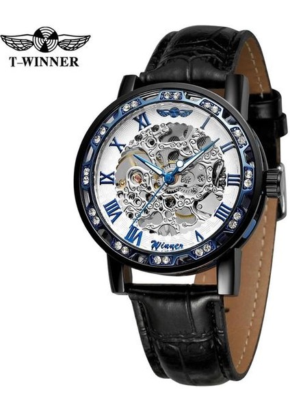 Siyah Mavi Beyaz T-Kazanan Popüler Elmas Erkek Mekanik Saat Moda Gümüş Erkekler El Rüzgar Aydınlık Saat Kol Saatleri Reloj Hombre (Yurt Dışından)