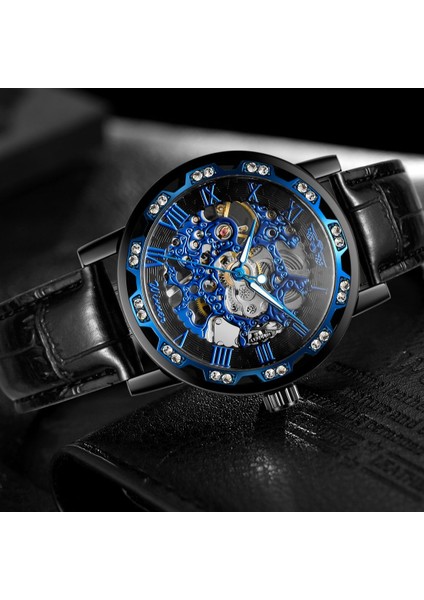 Siyah Mavi Beyaz T-Kazanan Popüler Elmas Erkek Mekanik Saat Moda Gümüş Erkekler El Rüzgar Aydınlık Saat Kol Saatleri Reloj Hombre (Yurt Dışından) indirimleri