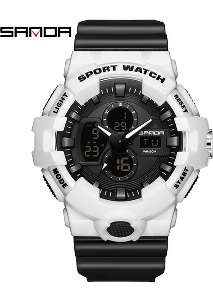 Beyaz Siyah Kayış Sanda Yepyeni Moda Erkekler Spor Saatler Analog Kuvars LED Dijital Kol Saatleri Askeri Su Geçirmez Saat Relogio Masculino (Yurt Dışından)