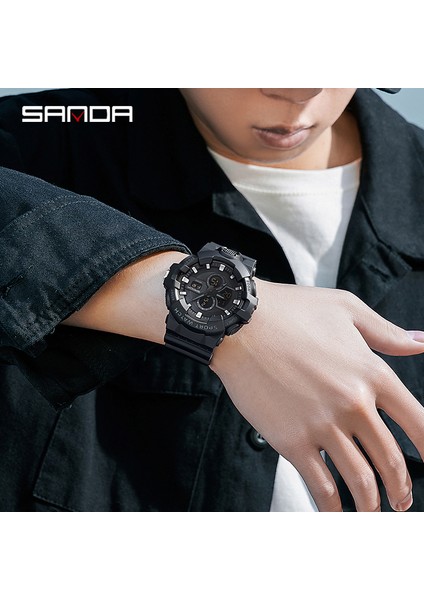 Beyaz Siyah Kayış Sanda Yepyeni Moda Erkekler Spor Saatler Analog Kuvars LED Dijital Kol Saatleri Askeri Su Geçirmez Saat Relogio Masculino (Yurt Dışından)