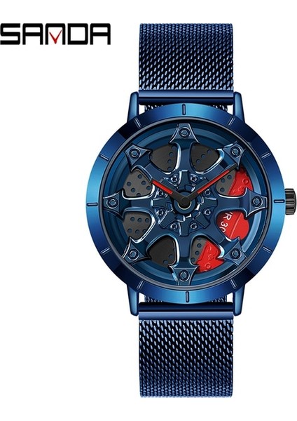 Örgü Mavi Moda Sıcak Satış Erkekler Kuvars Izle Lüks Rahat Basit Paslanmaz Su Geçirmez Spor 360 Dönen Araba Tekerleği Kadran Kol Saati Relogio (Yurt Dışından)