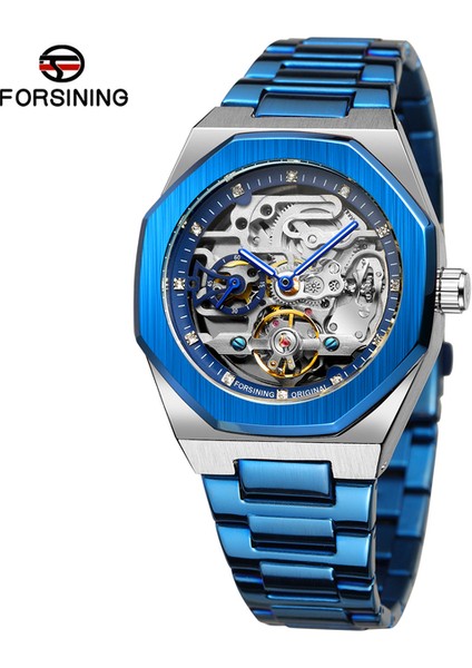 Mavi Forsining Tourbillon Hareket Saati Iş Otomatik Erkek Kare Mekanik Saatler Erkekler Bilek Su Geçirmez Relogio Masculi Saat (Yurt Dışından)