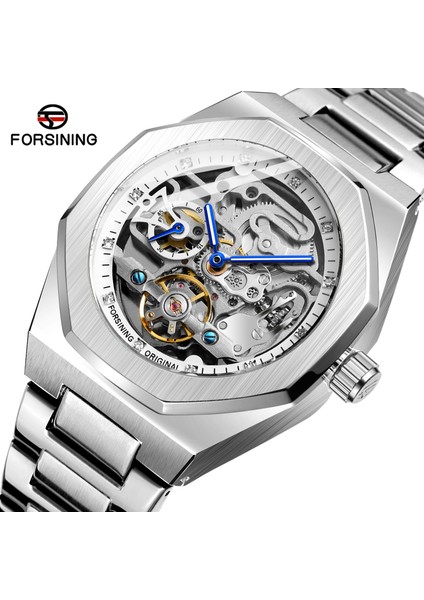Mavi Forsining Tourbillon Hareket Saati Iş Otomatik Erkek Kare Mekanik Saatler Erkekler Bilek Su Geçirmez Relogio Masculi Saat (Yurt Dışından)