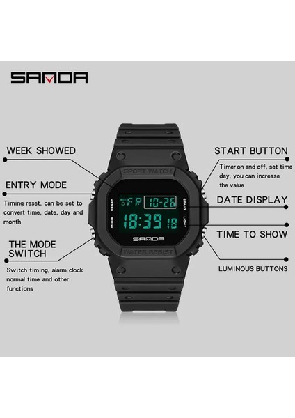 Yükseltme Beyaz Sanda Erkek Dijital Saatler Su Geçirmez Spor Izle Erkekler Için Alarm Chrono LED Elektronik Saat Kare Adam Kol Saati Reloj Hombre (Yurt Dışından)