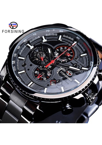 GMT1137-4 Forsining Üç Kadranlı Takvim Paslanmaz Çelik Erkek Mekanik Otomatik Bilek Saatler Üst Marka Lüks Askeri Spor Erkek Saat (Yurt Dışından)