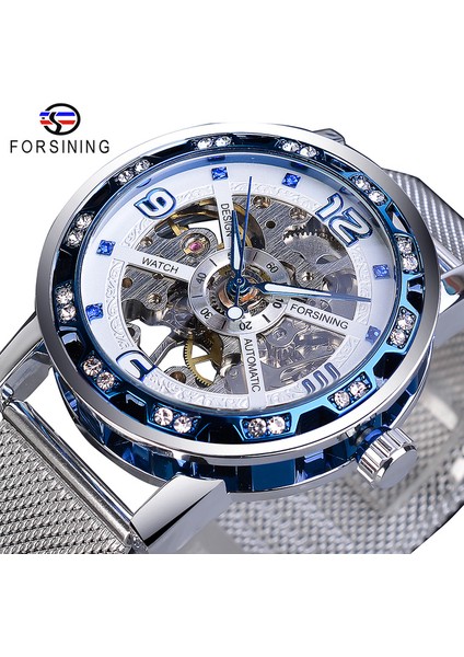 GMT1201-7 Forsining Elmas Altın Mekanik Saat Paslanmaz Çelik Hasır Bant Aydınlık El Erkekler Saatler Spor Iş Kol Saati (Yurt Dışından)