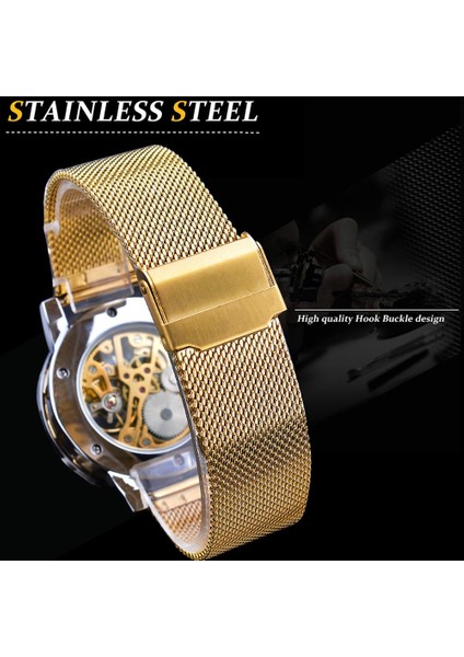 GMT1201-7 Forsining Elmas Altın Mekanik Saat Paslanmaz Çelik Hasır Bant Aydınlık El Erkekler Saatler Spor Iş Kol Saati (Yurt Dışından) fiyatları