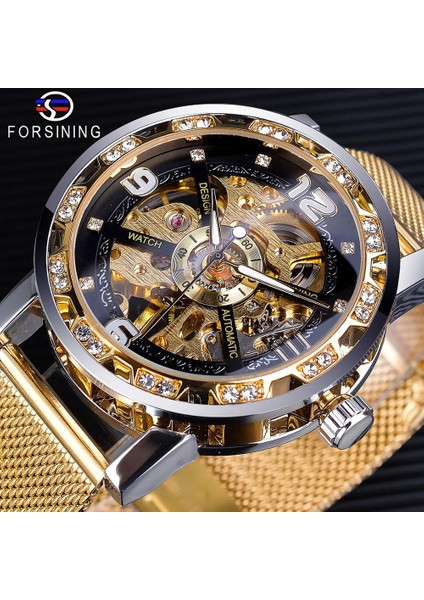 GMT1201-7 Forsining Elmas Altın Mekanik Saat Paslanmaz Çelik Hasır Bant Aydınlık El Erkekler Saatler Spor Iş Kol Saati (Yurt Dışından) modelleri
