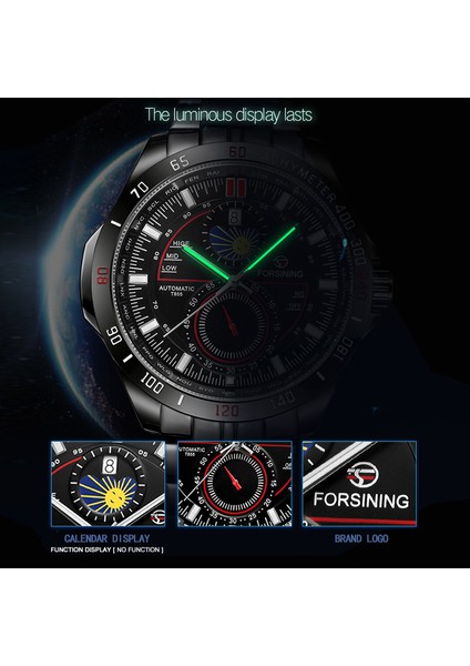 Kahverengi Forsining Erkek Mekanik Saat Adam Bilezik Otomatik Clockwork Su Geçirmez Saatler Erkek Lüks Ay Evresi Saati Erkekler Için Hediye (Yurt Dışından)