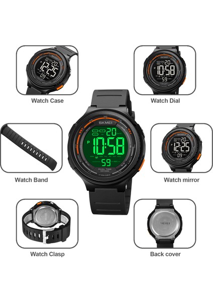 Siyah Skmeı Yeni Elektronik Saat Erkekler Spor Dijital Hareket Izle LED Işık Su Geçirmez 2 Zaman Kronometre Çalar Saat Relojio Masculino (Yurt Dışından)