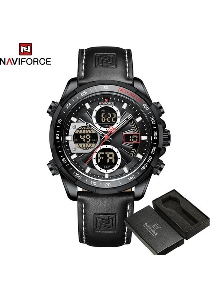 Navıforce Üst Marka Lüks Erkek Saat Kuvars Dijital Erkek Saat Askeri Spor Yeşil Hakiki Deri Iş Adamı Kol Saati 9197 ile Siyah Siyah (Yurt Dışından)