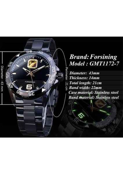 GMT1172-7 Forsining Yeni Varış Otomatik Mekanik Erkek Saatler Yaratıcı Kadran Paslanmaz Çelik Su Geçirmez Lumionus El Moda Adam Saat (Yurt Dışından) indirimleri