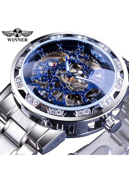 S1089-7 Kazanan Erkek Saatler Lüks Rhinestone Roma Siyah Paslanmaz Çelik Bant Iş Mekanik Saat Spor Saat Relogio Masculino (Yurt Dışından)