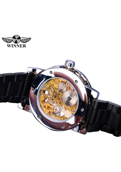 S1089-7 Kazanan Erkek Saatler Lüks Rhinestone Roma Siyah Paslanmaz Çelik Bant Iş Mekanik Saat Spor Saat Relogio Masculino (Yurt Dışından) indirimleri