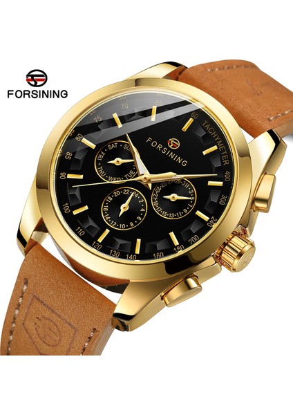 M3S1 Forsining Üst Markalar Mekanik Erkek Izle Su Geçirmez Moda Deri Kayış Otomatik Clockwork Oymak Altın Erkek Kol Saati (Yurt Dışından)