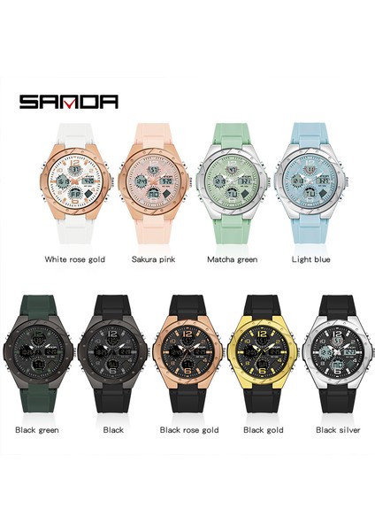 6067 Siyah Gül Sanda Moda Bayanlar Spor Dijital Saat LED Ikili Zaman Elektronik Kol Saatleri Kadın Saatleri Erkek Kız Çocuk Saat Saat (Yurt Dışından)