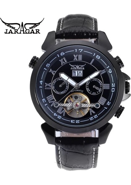 02 Jaragar Alaşım Mekanik Saat Rahat Moda Volan Roma Ölçekli Mekanik Saat Takvim Kemer Kol Saati (Yurt Dışından)