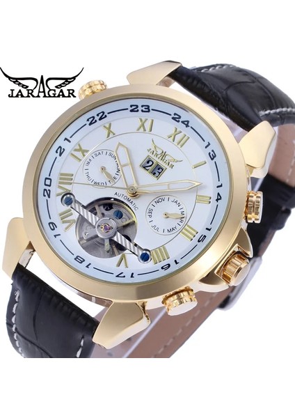 02 Jaragar Alaşım Mekanik Saat Rahat Moda Volan Roma Ölçekli Mekanik Saat Takvim Kemer Kol Saati (Yurt Dışından) fiyatları