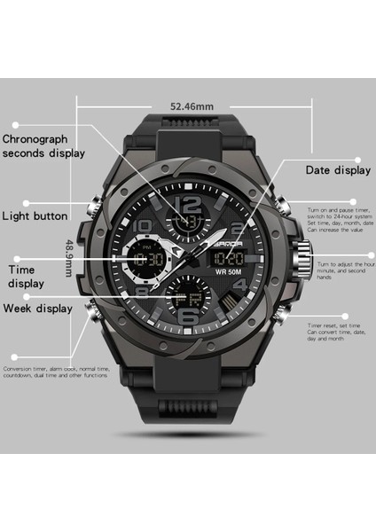 739 Siyah Altın Sanda Moda Altın Kasa Erkek Saatler Spor Kronograf Hd Çift Ekran Kuvars Izle 50M Suya Dayanıklı Aydınlık Reloj Hombre (Yurt Dışından) fırsatları
