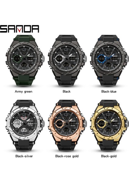 739 Siyah Altın Sanda Moda Altın Kasa Erkek Saatler Spor Kronograf Hd Çift Ekran Kuvars Izle 50M Suya Dayanıklı Aydınlık Reloj Hombre (Yurt Dışından) indirimleri