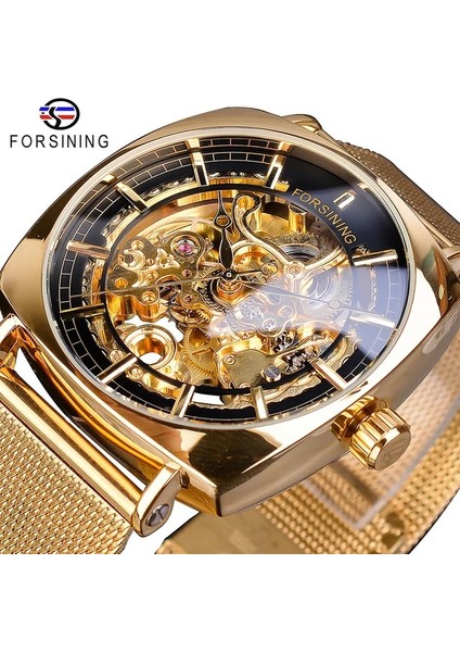 W1076-2 Forsining Yeni Moda Mekanik Saat Erkekler Için Kare Otomatik Analog Gümüş Ince Örgü Çelik Bant Izle Relojes Hombre (Yurt Dışından)