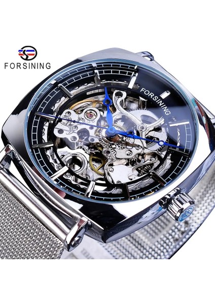 W1076-2 Forsining Yeni Moda Mekanik Saat Erkekler Için Kare Otomatik Analog Gümüş Ince Örgü Çelik Bant Izle Relojes Hombre (Yurt Dışından) fiyatları