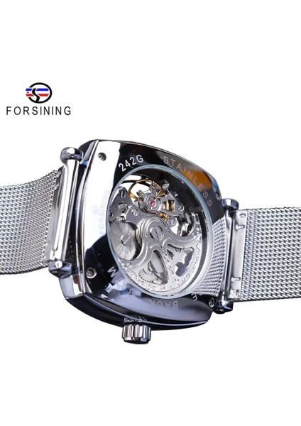 W1076-2 Forsining Yeni Moda Mekanik Saat Erkekler Için Kare Otomatik Analog Gümüş Ince Örgü Çelik Bant Izle Relojes Hombre (Yurt Dışından) indirimleri