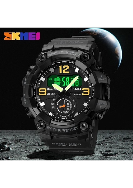 Mavi Kamuflaj Kutusu Skmeı Erkekler Askeri Izle 3 Zaman Chrono Su Geçirmez Kol Saati LED Dijital Saat Erkek Relogios Masculino 1965 Spor Saatleri Erkek (Yurt Dışından)