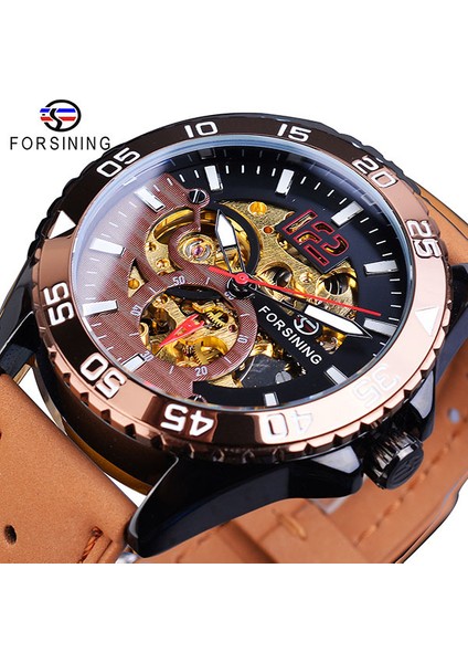GMT1155-5 Forsining Benzersiz Erkek Saat Otomatik Yaratıcı Yarım Mavi Beyaz Içi Boş Kadran Hakiki Deri Mekanik Saat Moda Relojes 2019 (Yurt Dışından)